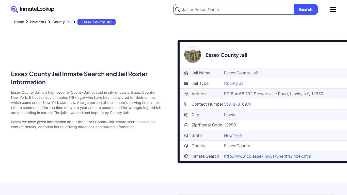 Essex County Jail Inmate Search and Jail Roster Information - Inmate Lookup