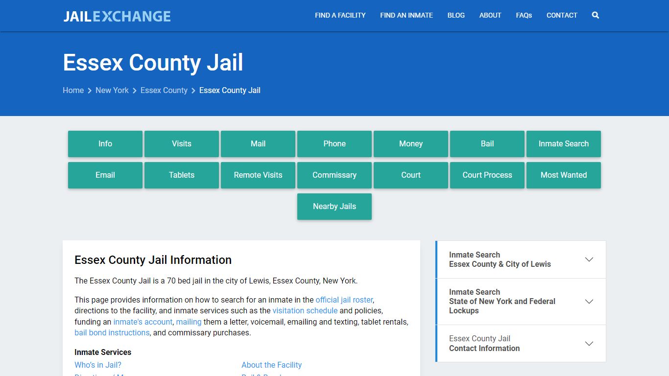 Essex County Jail, NY Inmate Search, Information